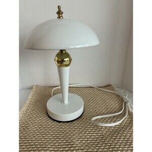Vintage Atomic Saucer Mushroom Touch Lamp White with Gold Accents Works 40 Watt